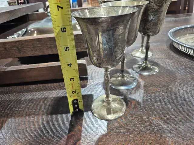 EP Brass Silver Plated Wine Goblets and Tray
