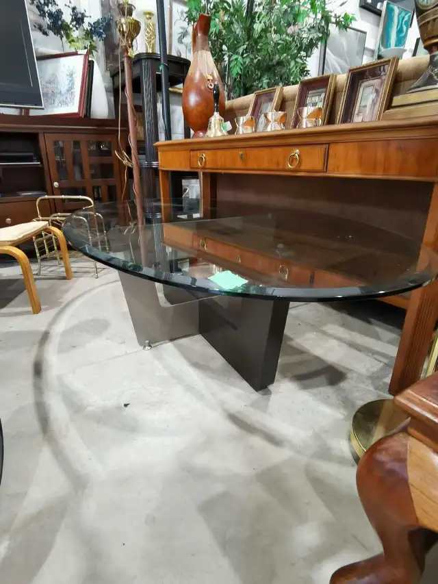 Oval Glass Coffee Table with wooden base