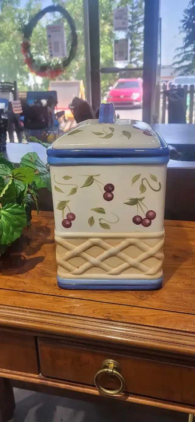 Vintage Inspirado Cherry Canister Hand Painted Stonelite