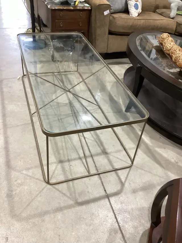 Muted Gold Glass and Metal Coffee Table
