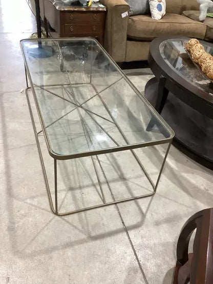 Muted Gold Glass and Metal Coffee Table
