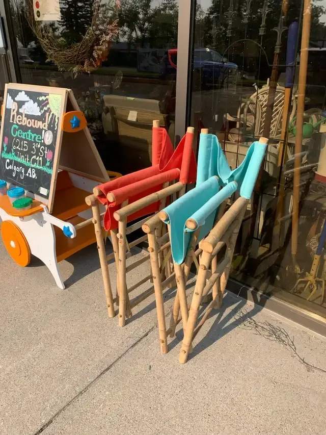Bold Coral and Aqua Bamboo Director Chairs - 2 available