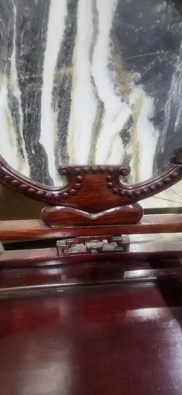 Vintage Asian Style Marble Inlay Chairs and Side Table