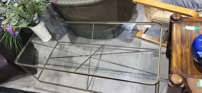 Brass and Glass Coffee Table - Industrial Style