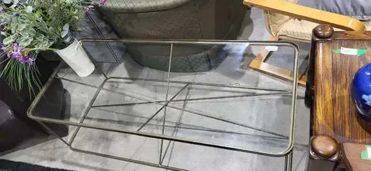 Brass and Glass Coffee Table - Industrial Style