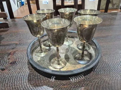 EP Brass Silver Plated Wine Goblets and Tray