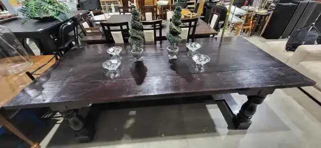 Rustic Dark Wood Dining Table - HARVEST