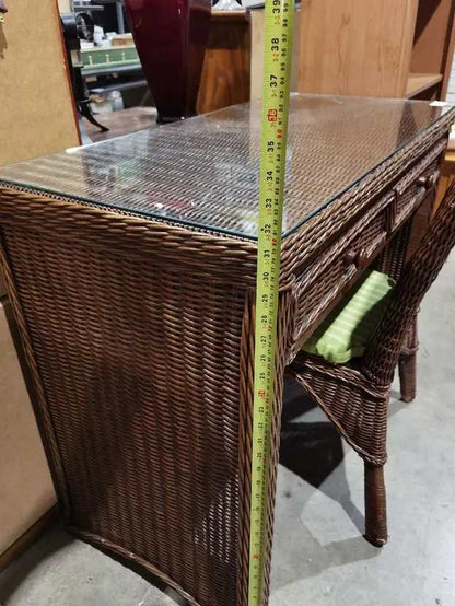 Wicker Rattan Vanity Desk with chair