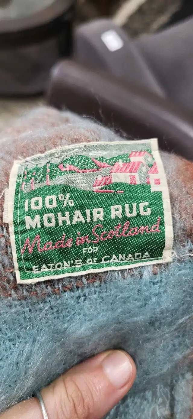Eaton's Mohair Rug - Pink Brown and Blue Gingham 48"x64"