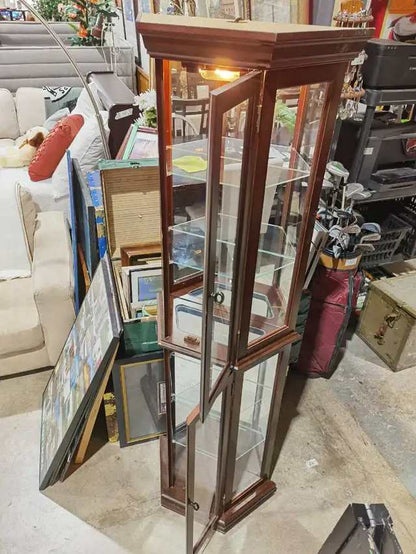 Dark Wood Hexagonal Curio Cabinet with Working Light