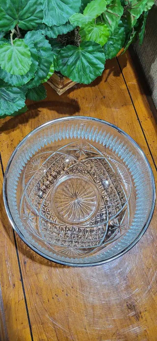 Crystal Serving Bowl with Metal Rim