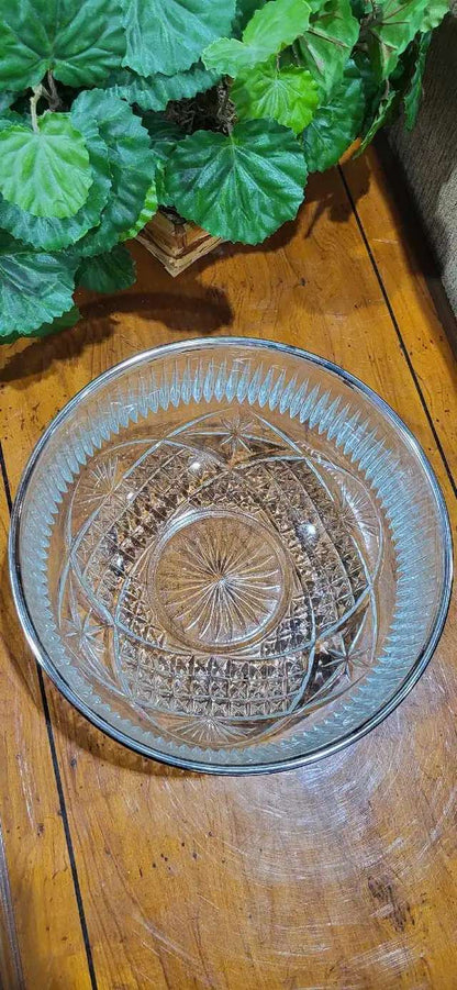 Crystal Serving Bowl with Metal Rim