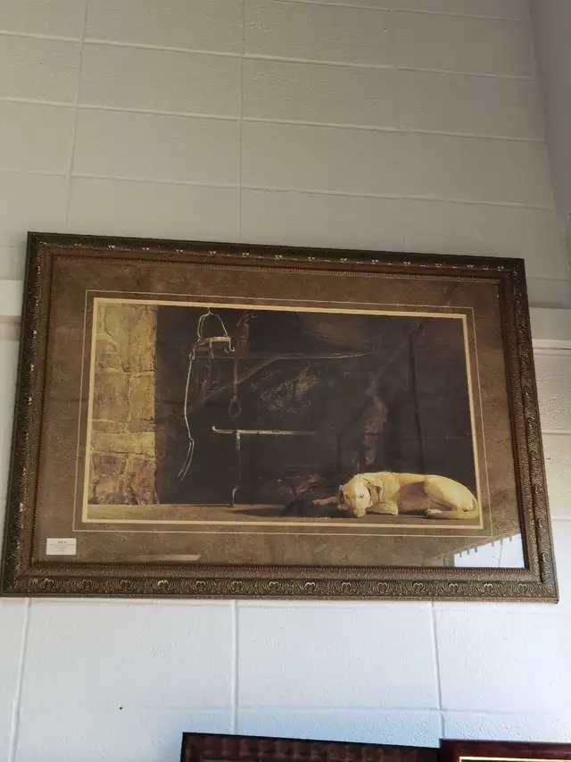 Framed Print Fireplace and Dog