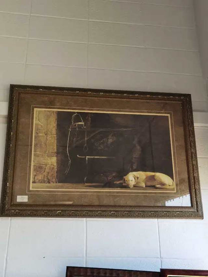 Framed Print Fireplace and Dog