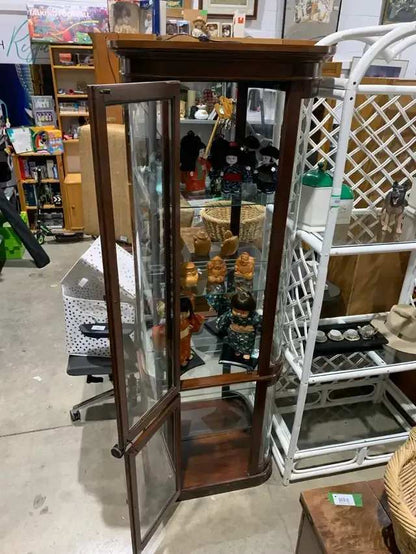 Tall Mirror Curio Cabinet with Glass Shelves