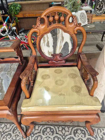 Vintage Asian Style Marble Chair and Table Set