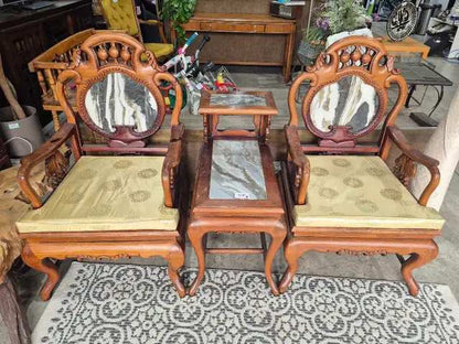 Vintage Asian Style Marble Chair and Table Set