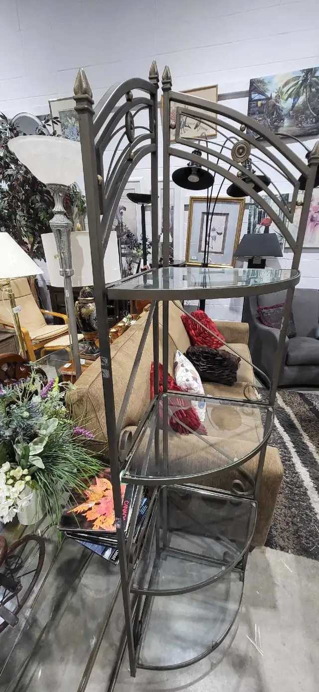 Corner Glass and Metal Shelving Unit
