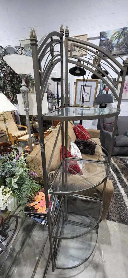 Corner Glass and Metal Shelving Unit