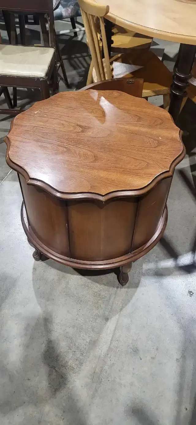 Vintage Round Wood Side Table