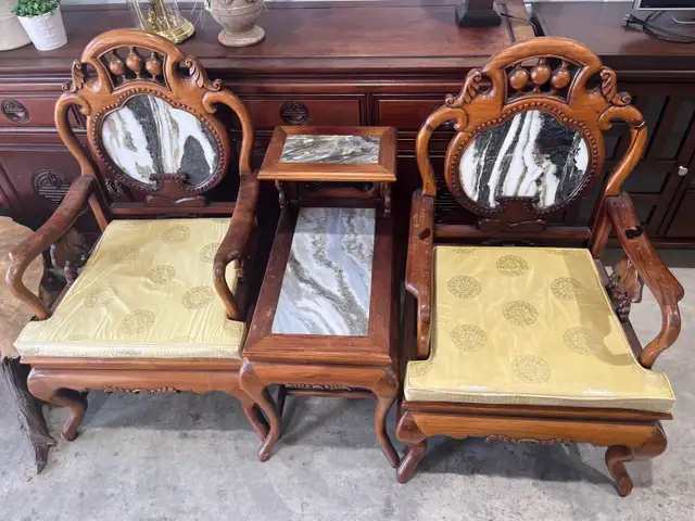 Asian Style Carved Wood Chair Set