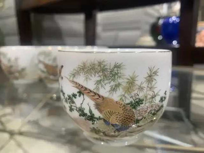 Vintage Porcelain Pheasant Tea Cups - 6 Cups