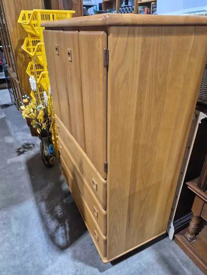 Oak Armoire Dresser with Shelves and 3 Drawers