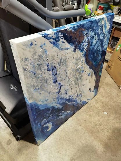 Large Blue Abstract Canvas Wall Art 40x40 inches