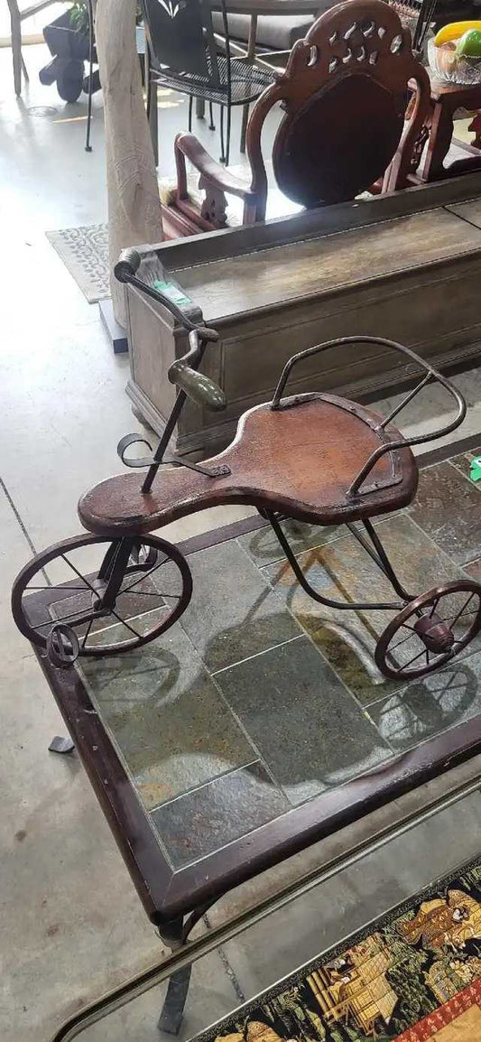 Vintage Metal and Wood Tricycle Sculpture
