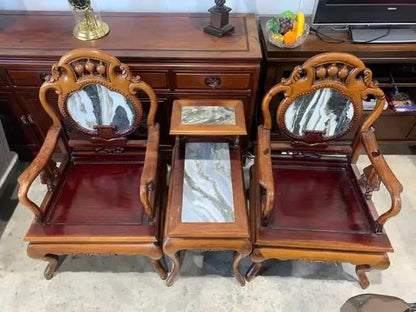 Vintage Chinese Marble Inlay Armchair Set