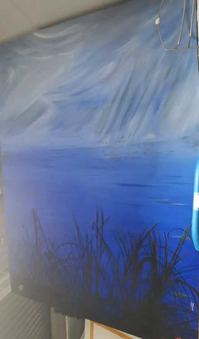 Large Abstract Lake Oil Painting