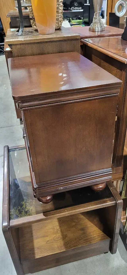 Wooden Two-Drawer Nightstand - Darkwood