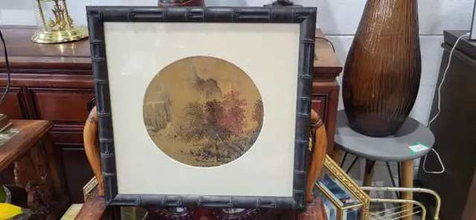 Asian Landscape Art in Bamboo Style Frame