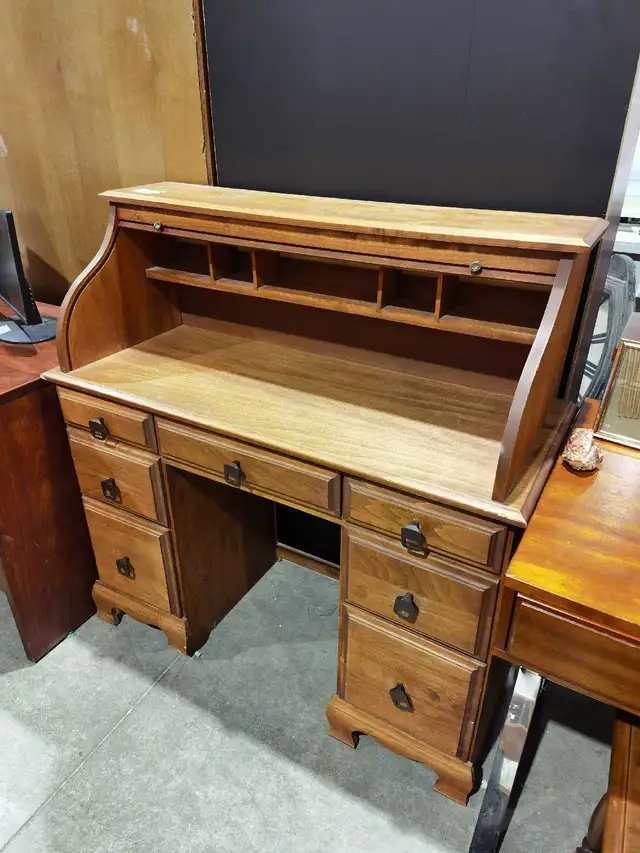 Wooden Roll Top Desk with drawers