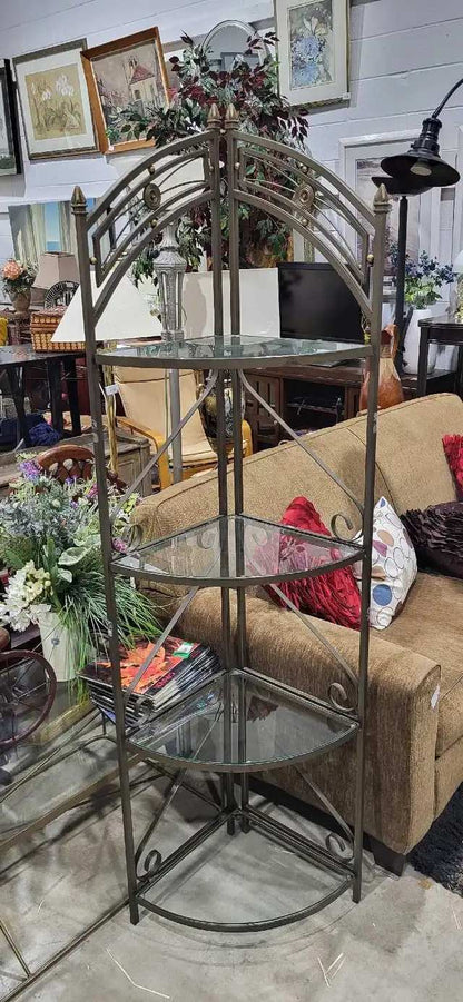 Corner Glass and Metal Shelving Unit