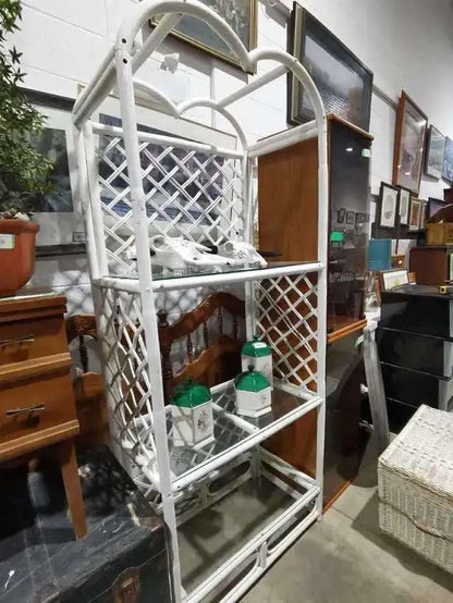 Mcguire White Wicker and Glass Shelving Unit