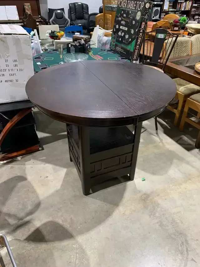 Bar Height Dark Wood Extending Pedestal Dining Table