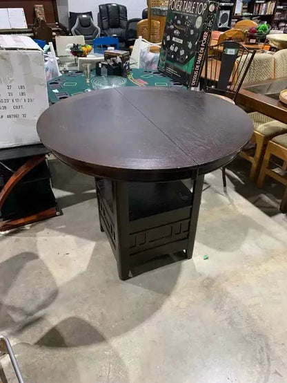 Bar Height Dark Wood Extending Pedestal Dining Table