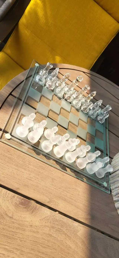 Vintage Glass Chess Set, Backgammon & Checkers