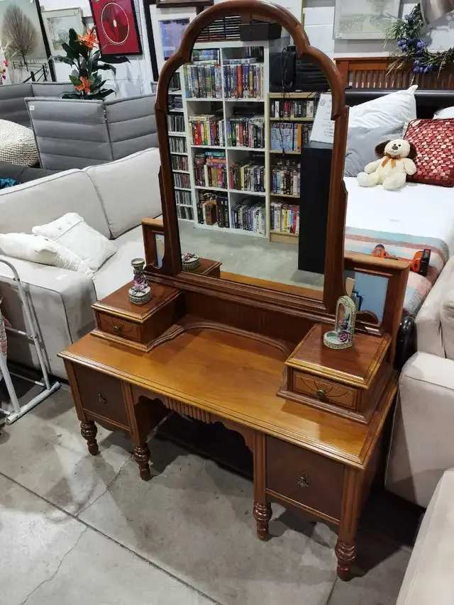 Vintage Wooden Vanity with Mirror