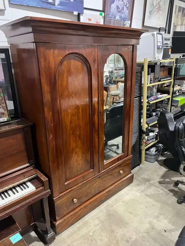 Antique Wardrobe Armoire with Arched Mirror Door