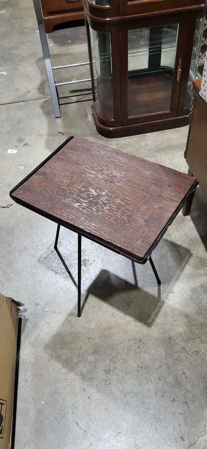 Vintage Metal and Wood Side Table on Pivot