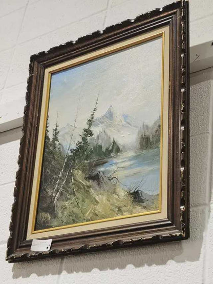 Vintage Mountain Landscape Oil Painting