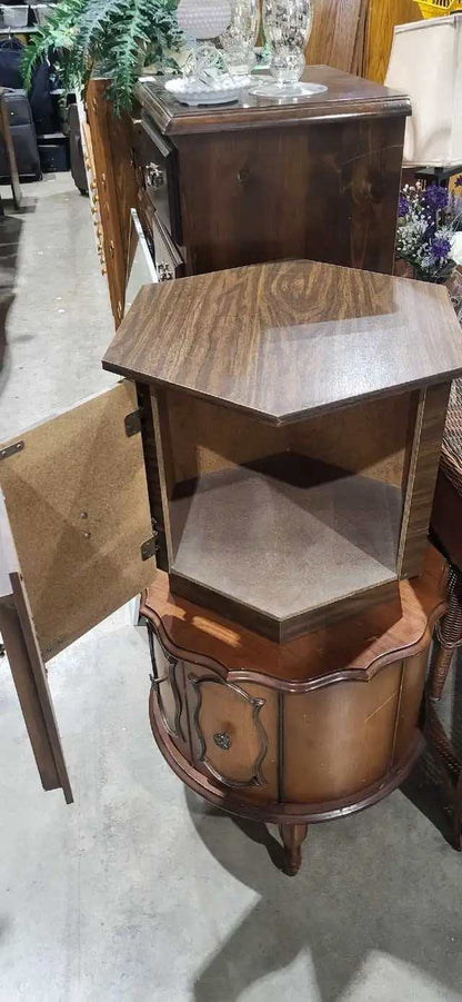 Hexagonal Wooden End Table Dark wood