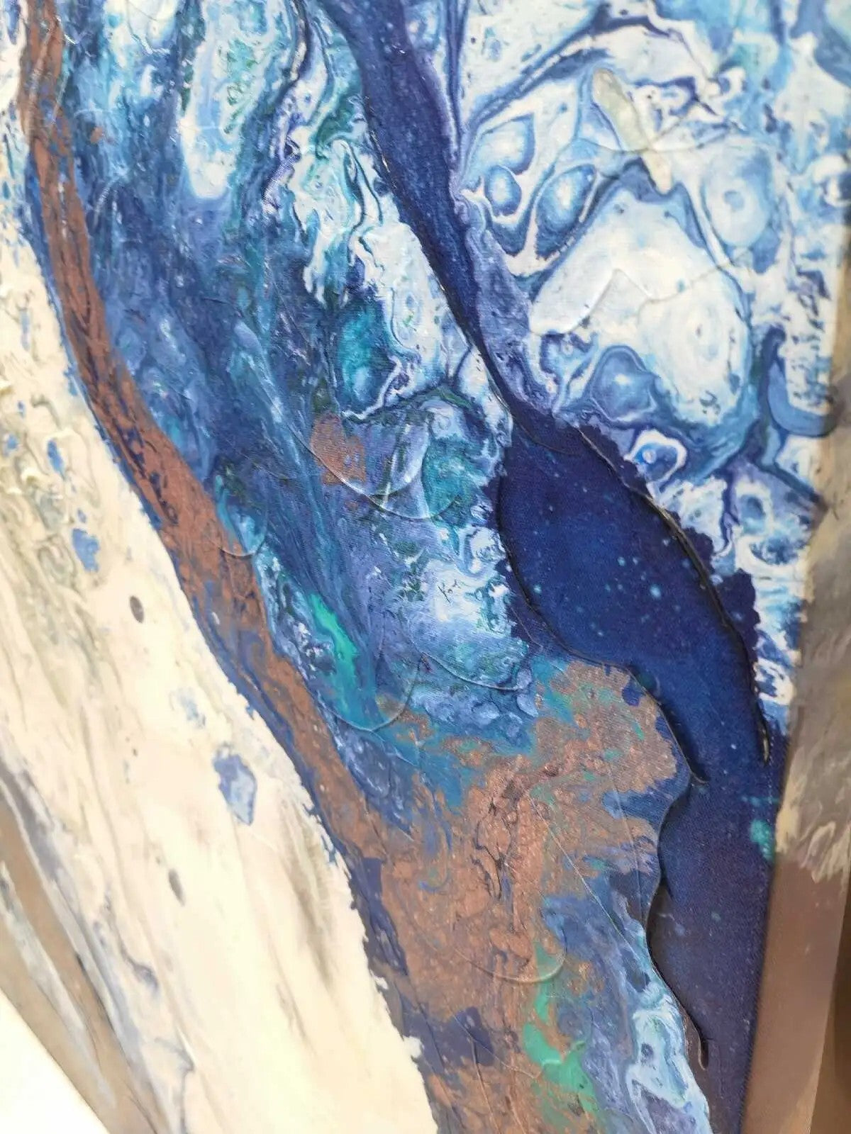 Large Blue Abstract Canvas Wall Art 40x40 inches