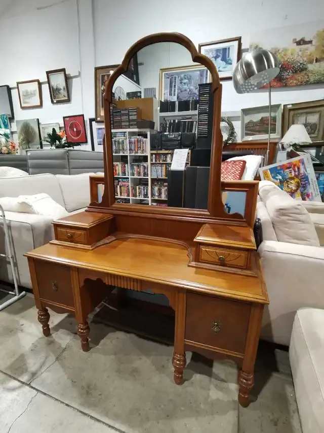 Vintage Wooden Vanity with Mirror
