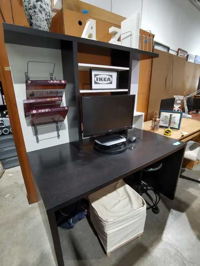 Black IKEA Work Desk with Hutch