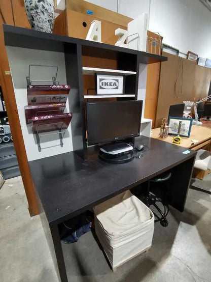 Black IKEA Work Desk with Hutch