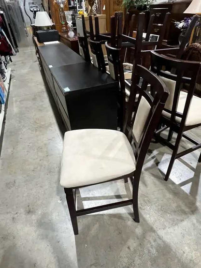 Bar Stools - Dark Wood and Cream Upholstery - 8 Available