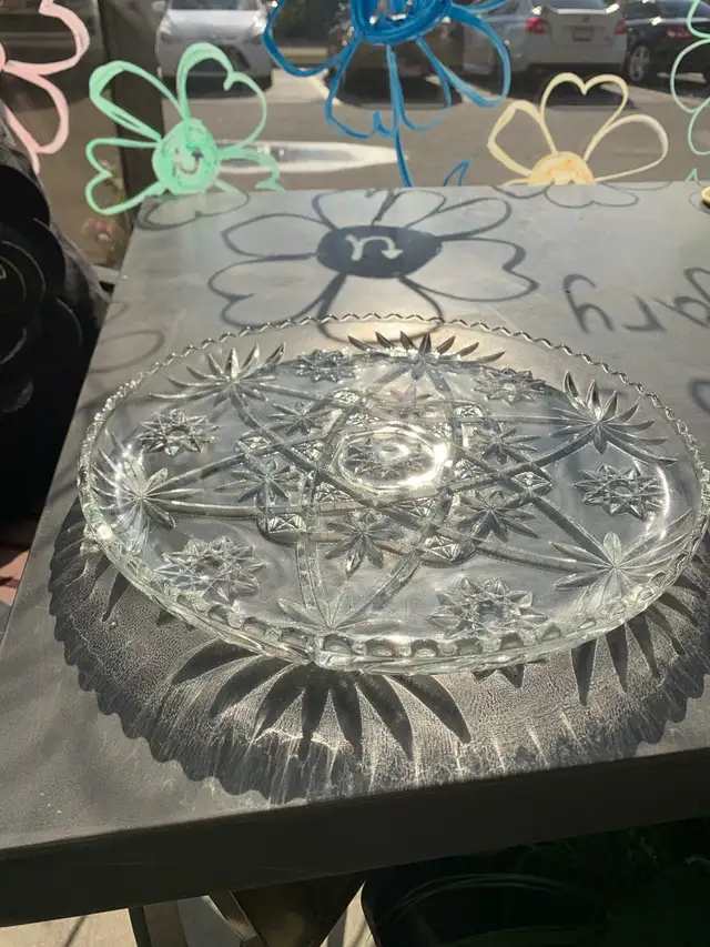 Clear Glass Star Pattern Serving Platter